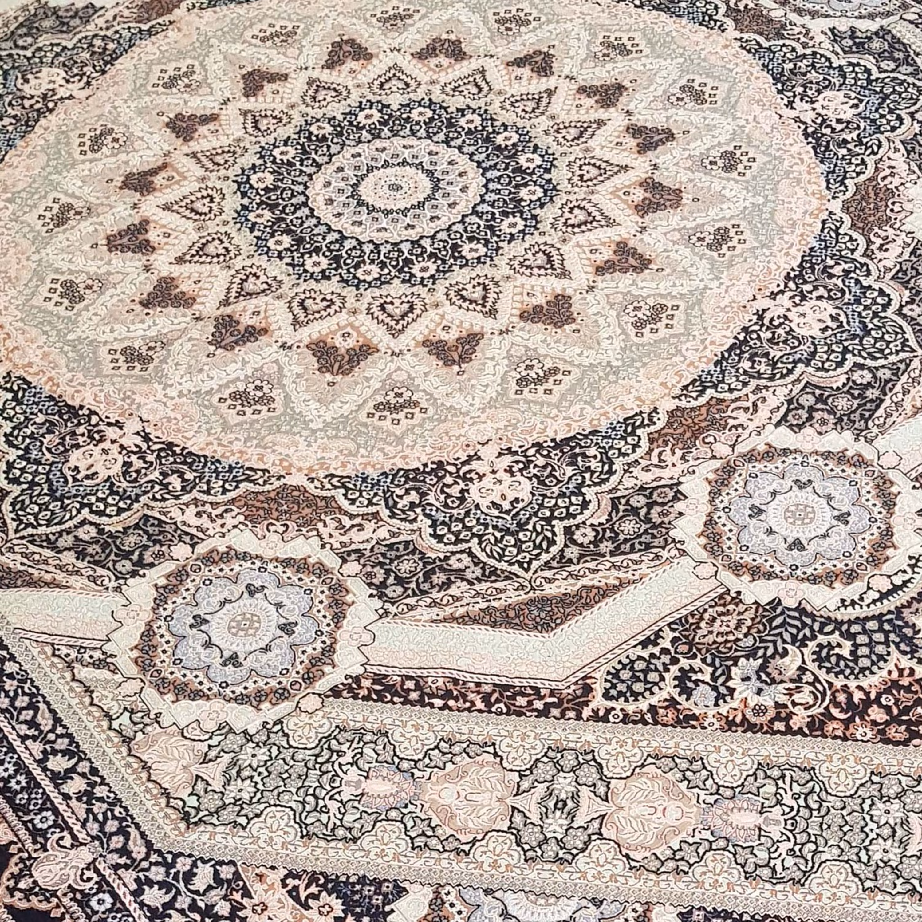 روفرشی 3 متری ابریشم مخمل (رنگ زمینه سورمه ای)