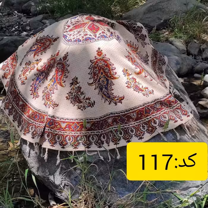 کد 117رومیزی و جلو مبلی قلمکار درجه یک طرح گل و بته دو شقه قطر 120در120 رنگ قرمز کلاسیک