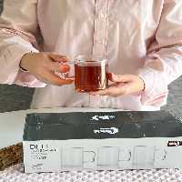 لیوان پیرکس دسته دار چایخوری 6 عددی دلی deli مدل شبنم