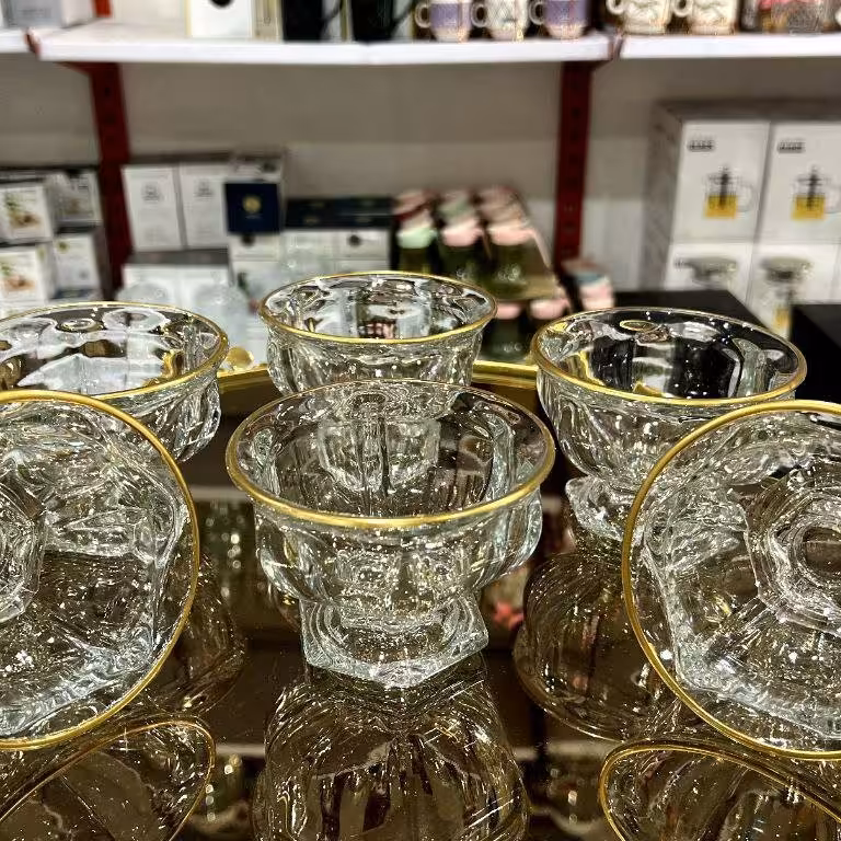 بستنی خوری کریستال لب طلا 6عددی