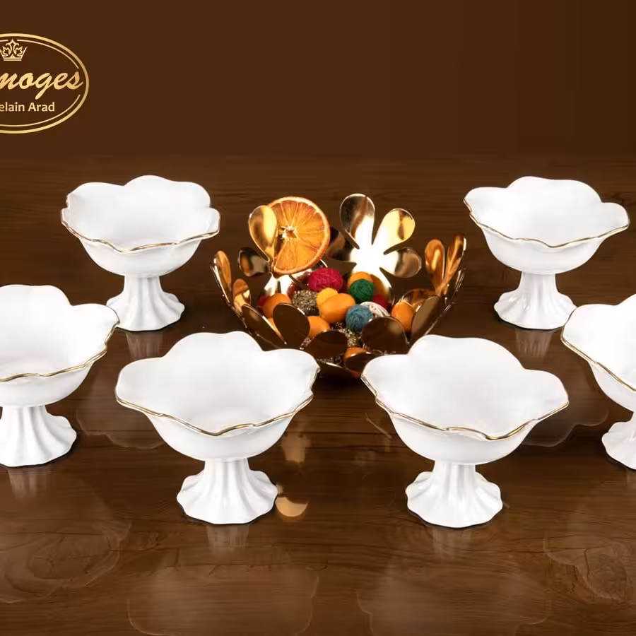 بستنی خوری سفید خط طلا لیمون 