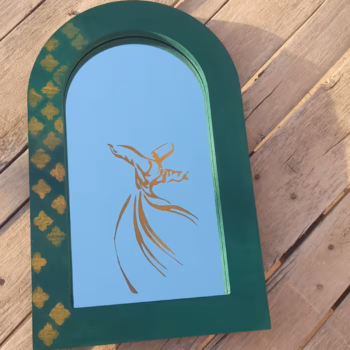 آینه آنتیک با طرح((رقص سماع)) با قاب سبز