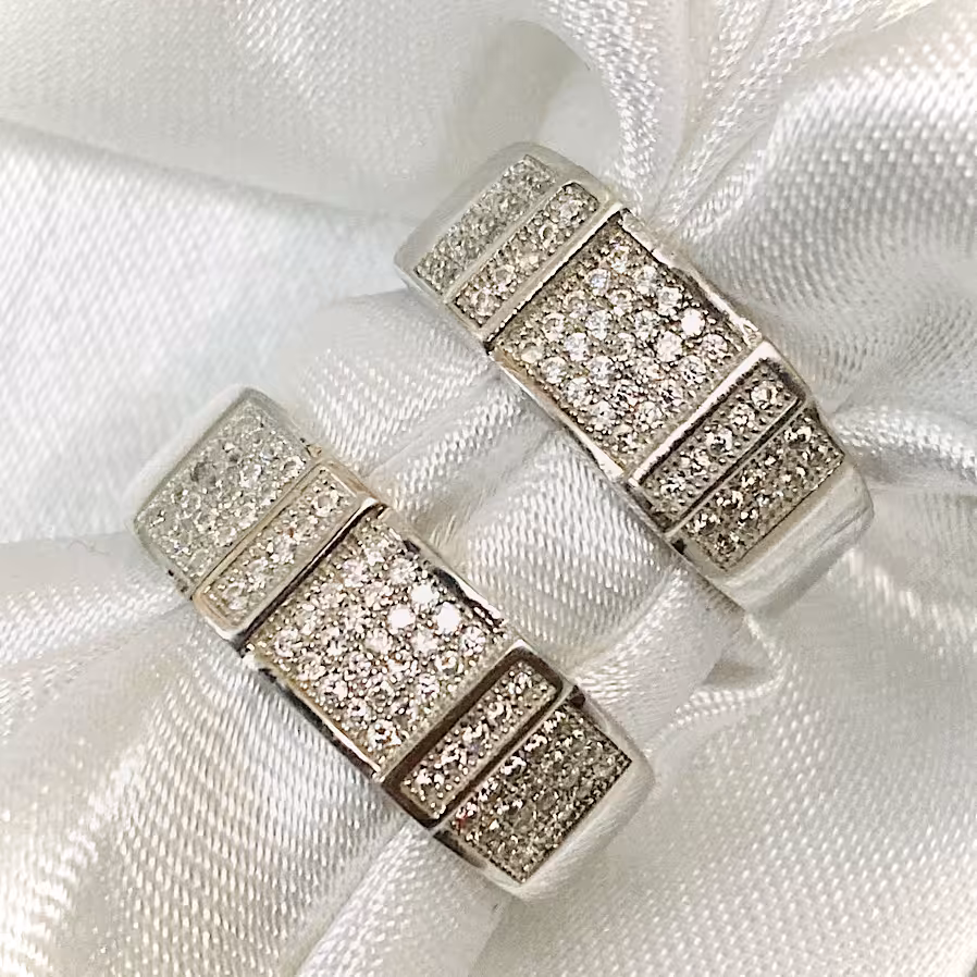 ست حلقه نقره زوجی نگین مخراج کاری شده