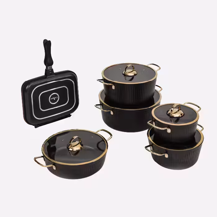 سرویس قابلمه 12 پارچه مشکی فلورانس درب فلت یونیک کد 8422