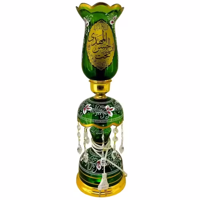103262-لاله شمعدانی کوچک ارتفاع 46 قطر دهانه 11-سبز یا اباصالح المهدی عج و یا اباالفضل العباس ع-کنار منبری هیئت