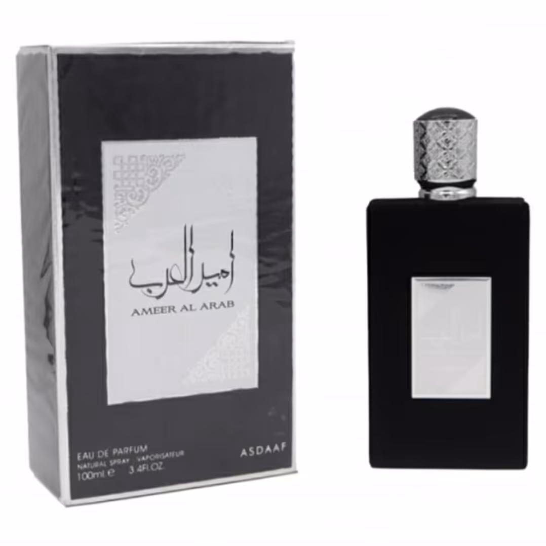ادکلن امیرالعرب مردانه رایحه خنک و ملایم و کمی تلخ و چوبی با ماندگاری و پخش بوی بالا برند اصداف