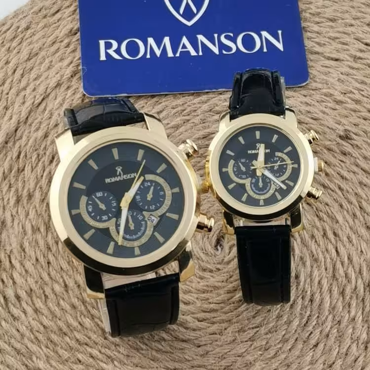 ست ساعت رومانسون بندچرمی مشکی صفحه مشکی
طرح سه موتوره. دارای تقویم