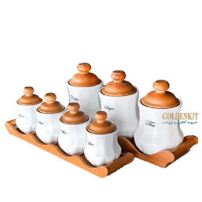 پاسماوری سرامیکی 7تیکه درب و استند چوبی سفید