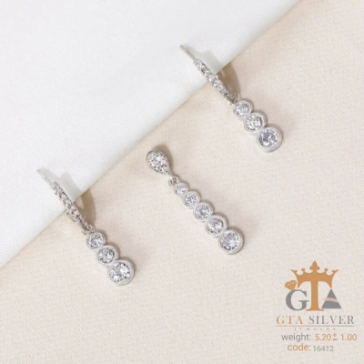 نیم ست نقره زنانه طرح تنیسی مدل طلا سفید کد 16412