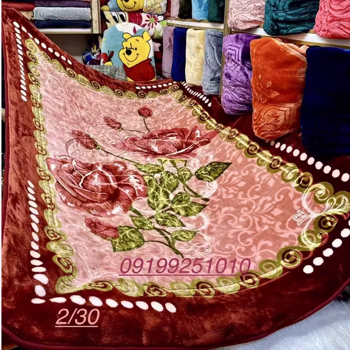 پتو نرمینه  یک نفره  مدل نرمین گلدار گلبرجسته ساکدار 
