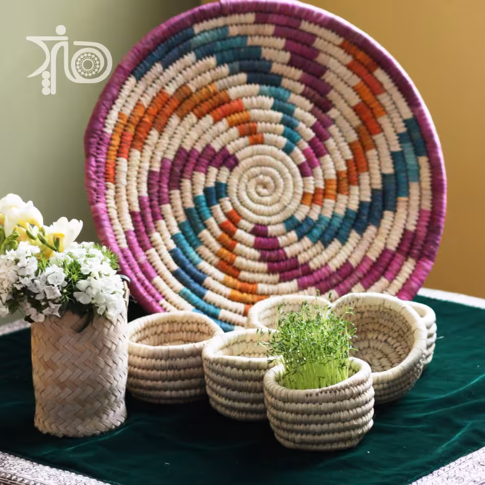 سینی حصیری کپوبافی طرح چرخان قطر40