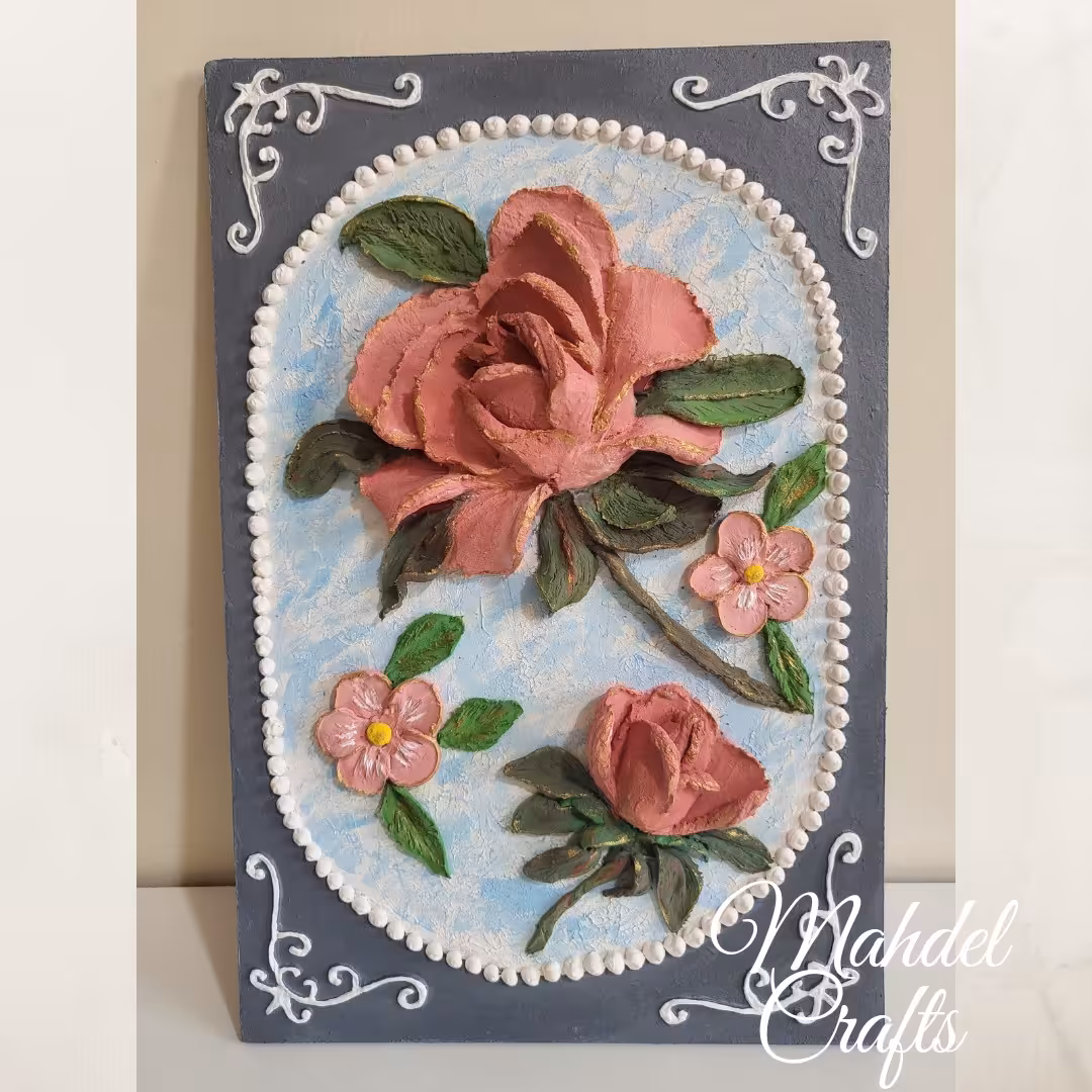 تابلوی فوق برجسته اسکالپچر طرح گل رز ابعاد 20 در 30 کاملا کار دست