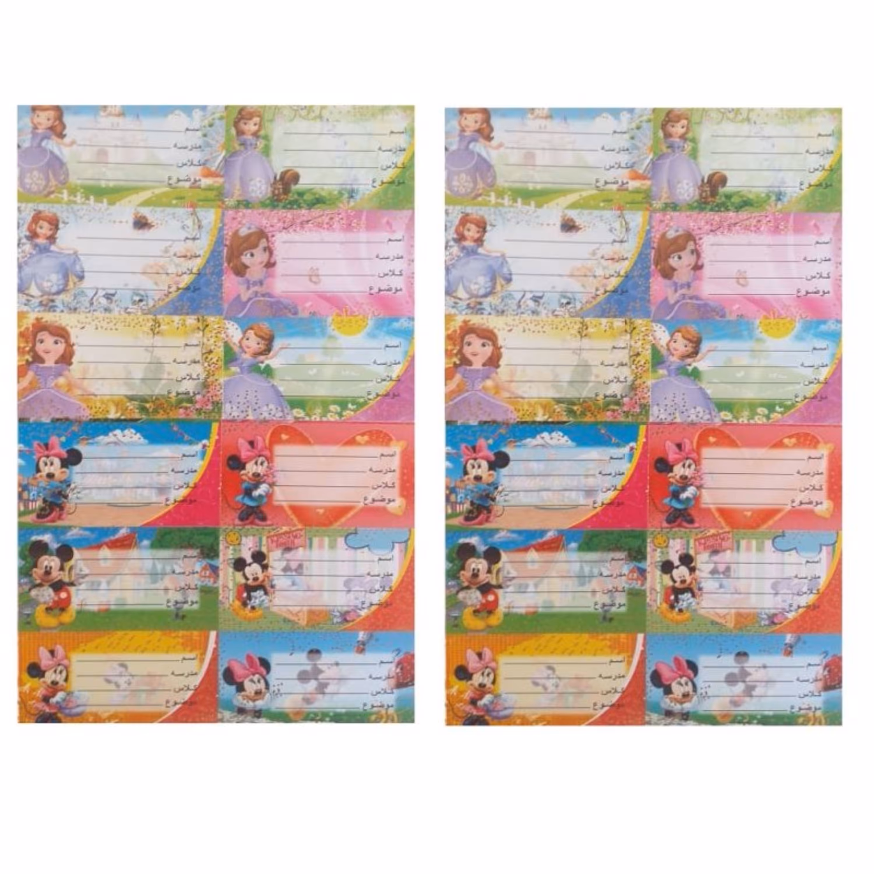 برچسب طرح نام و کلاس مدل سوفیا و میکی موس بسته 2 عددی