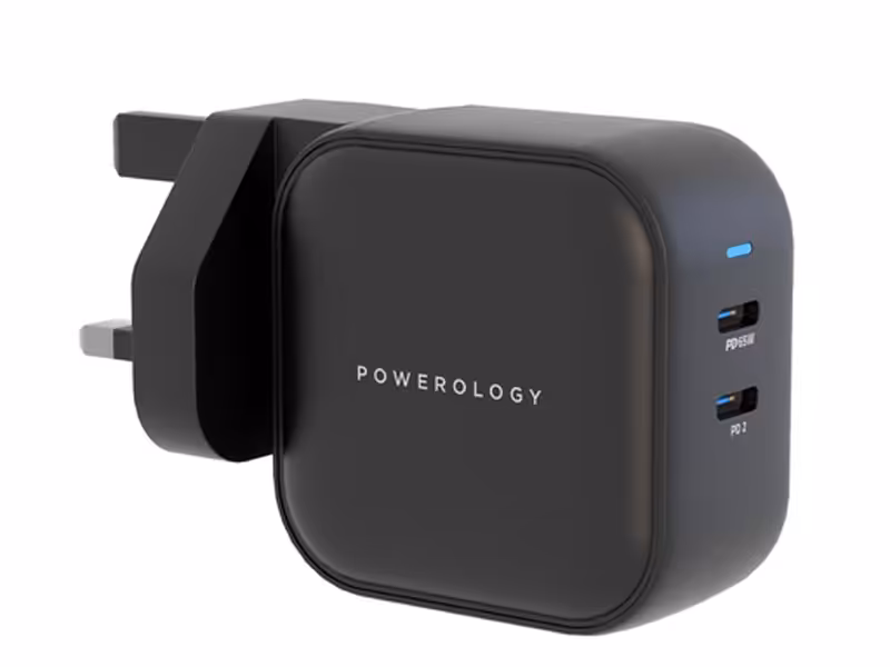 شارژر دیواری تایپ سی 65 وات پاورولوژی Powerology Dual Port World Travel Kit Charging Adapter PWCUQC007-BK