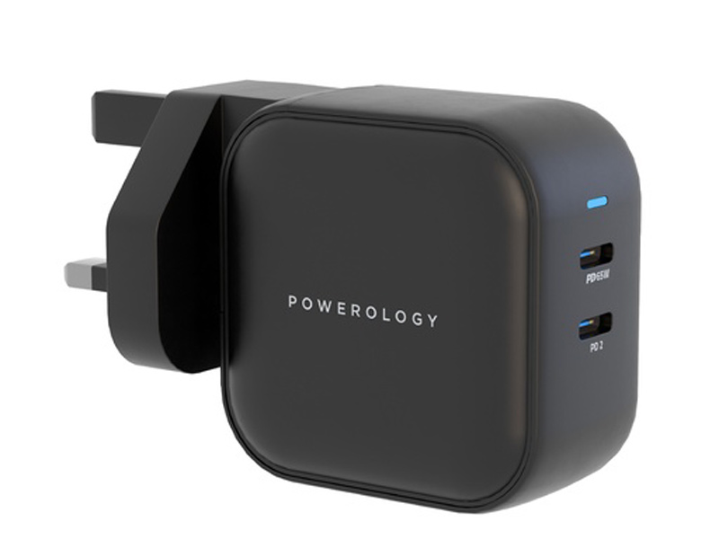 شارژر دیواری تایپ سی 65 وات پاورولوژی Powerology Dual Port World Travel Kit Charging Adapter PWCUQC007-BK