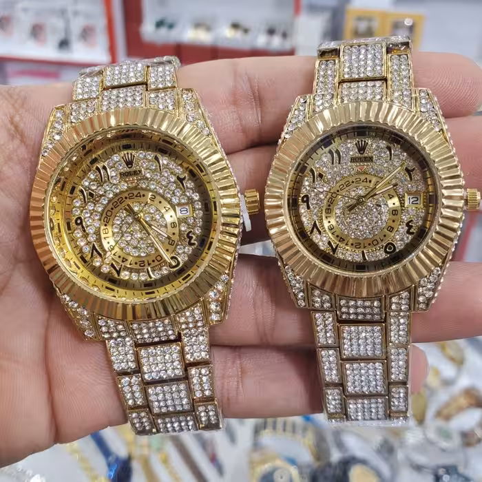 ساعت ست زنانه و مردانه فول نگین رولکس رنگ ثابت و ضد آب1