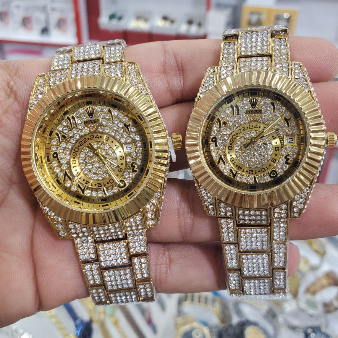 ساعت ست زنانه و مردانه فول نگین رولکس رنگ ثابت و ضد آب1