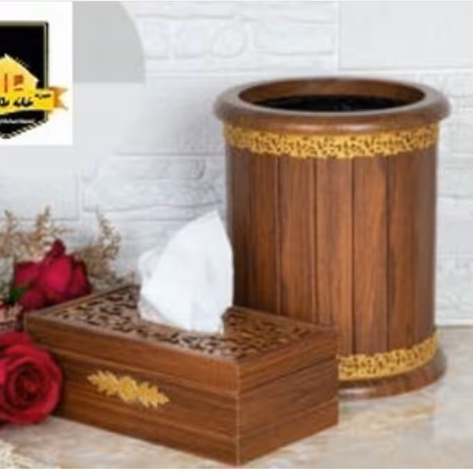 سطل و جادستمال چوبی ام دی اف مدل دارسی گردویی با داخلی ضداب