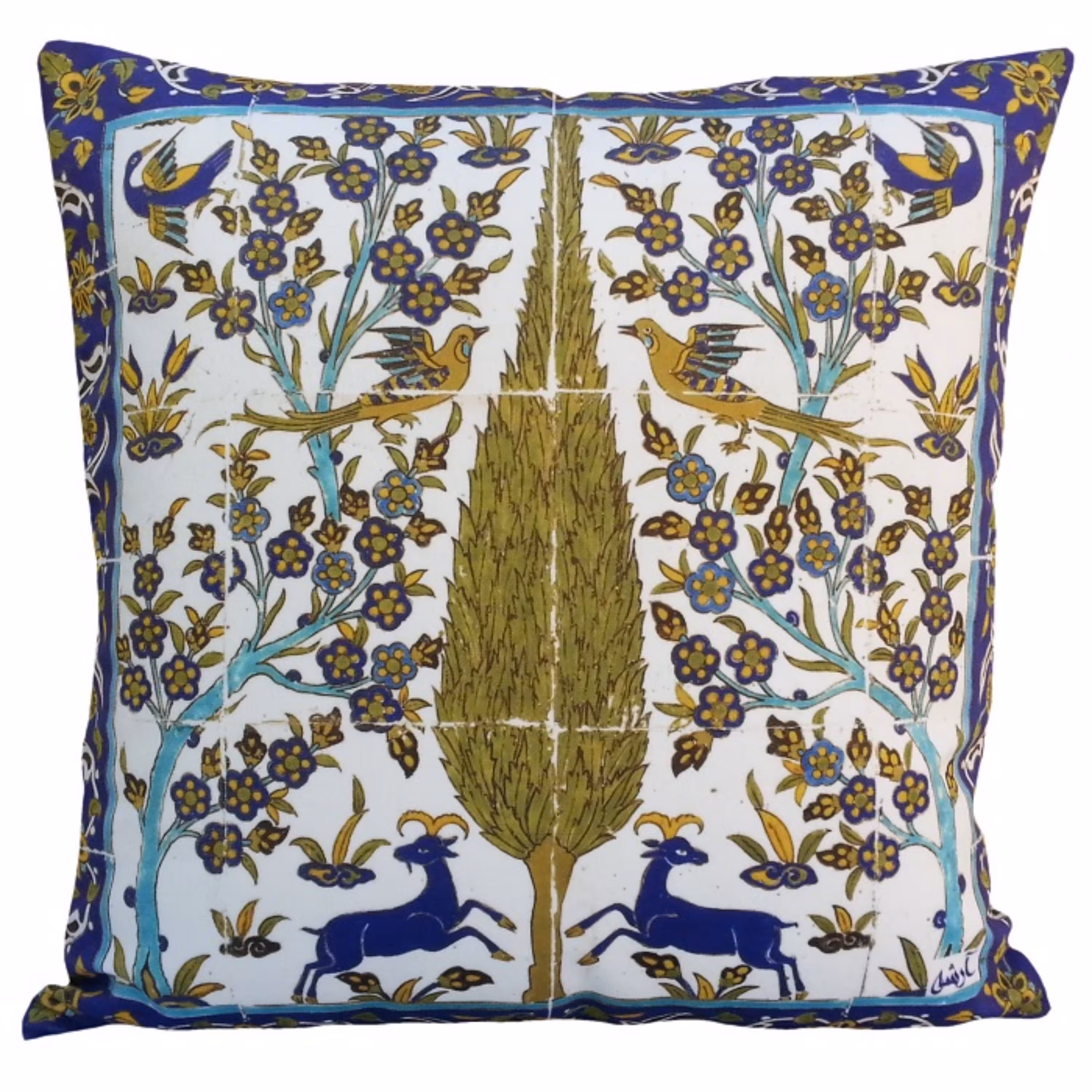 کاور کوسن مخمل کوبیده  طرح کاشی  کد MAKHQU12  کیفیت جنس و رنگ عالی