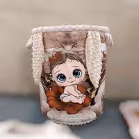 سبد اسباب بازی و سبد لباس کودک و سیسمونی تم دخترانه رنگ کرم قهوه ای ارتفاع 45تا 40 سانت