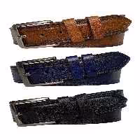 کمربند چند رنگ مردانه و زنانه ست 3 عددی اسپرت جین آبی سرمه ای مشکی قهوه طرح دار چرم اصل 4.5 سانتی متری GoDeri