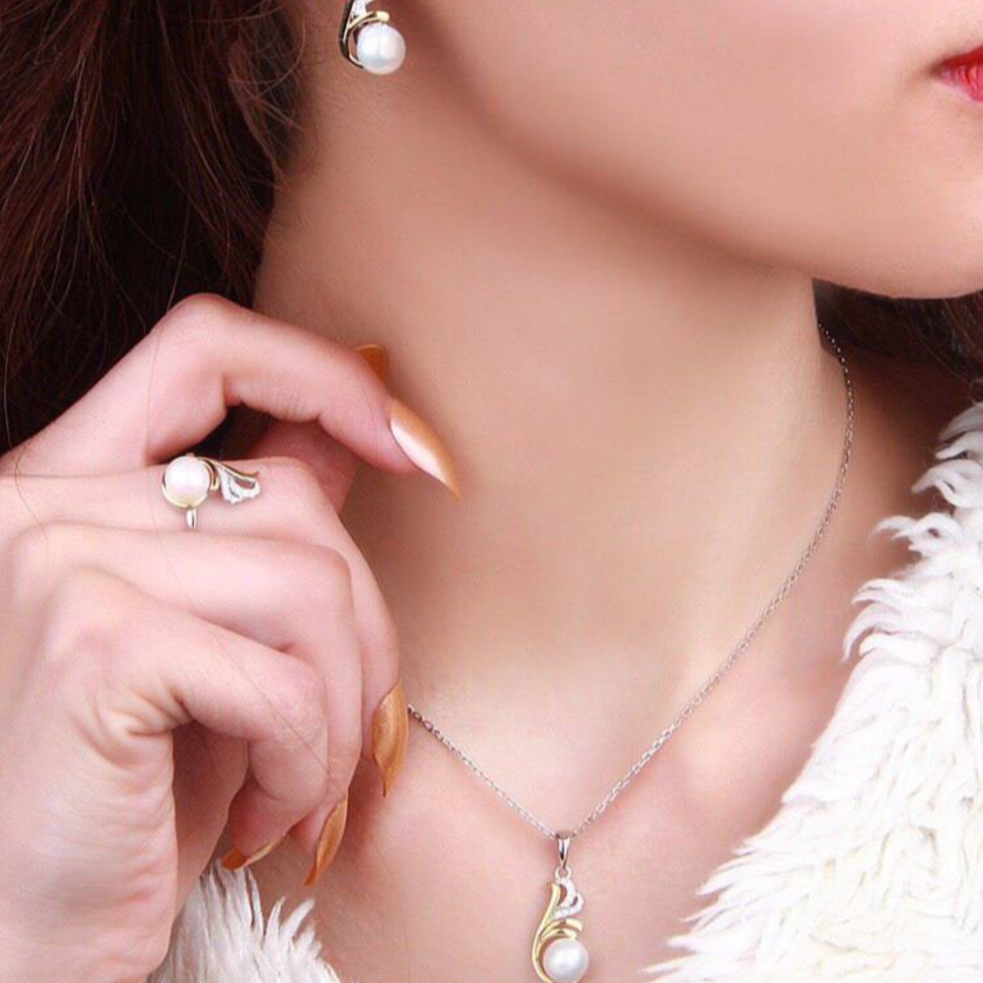 نیم ست فوق العاده شیک مروارید پرورشی اصلی عیار نقره 925