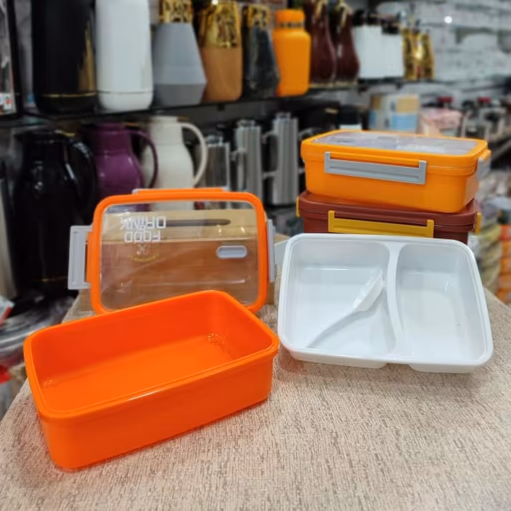 ظرف غذا2 قسمته مخصوص اداره ومدارس، مهد کودک.قاشق دار