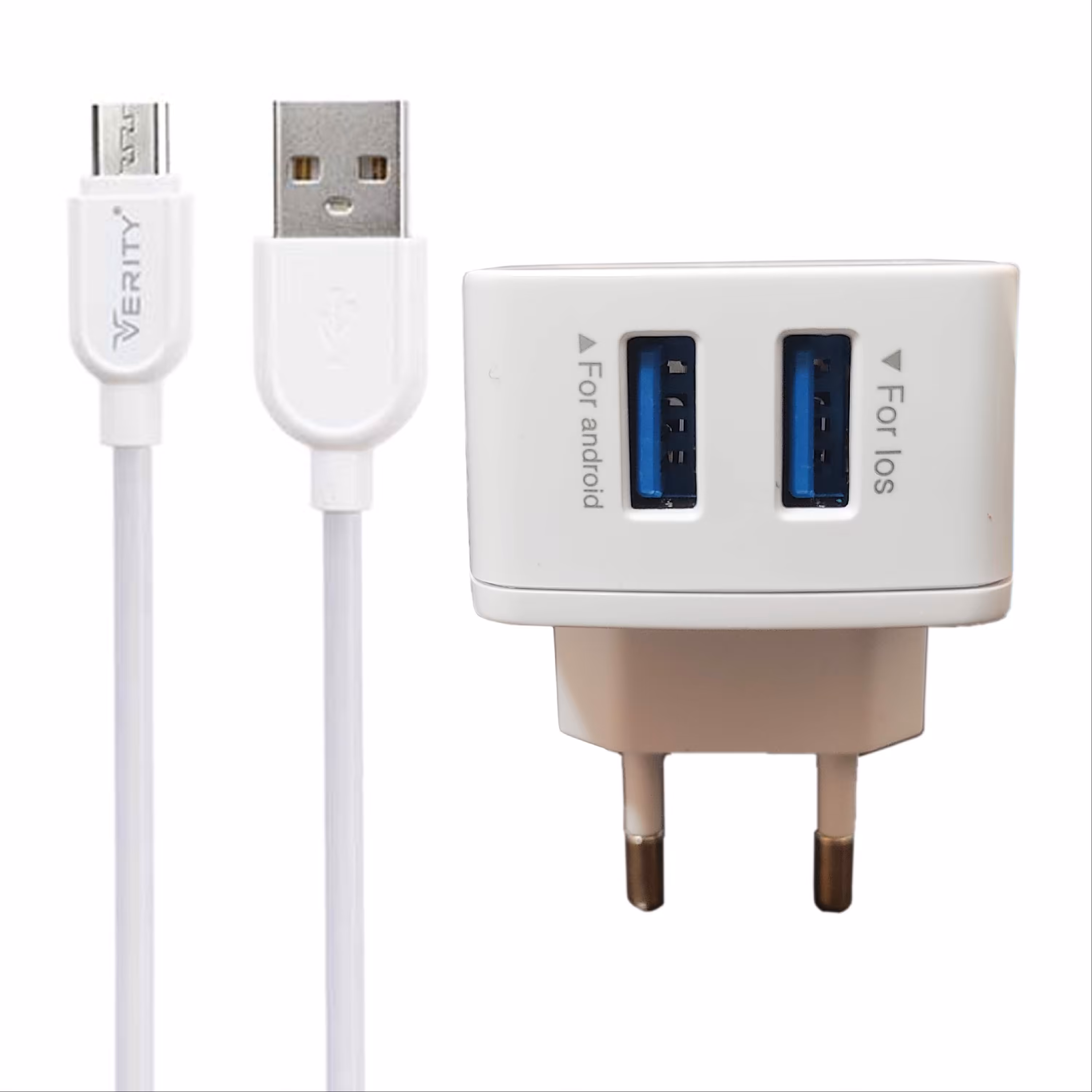 شارژر کامل وریتی مدل Ap2112 با سرعت شارژ عالی مناسب اندروید و آیفون ( کلگی و کابل میکرو )
