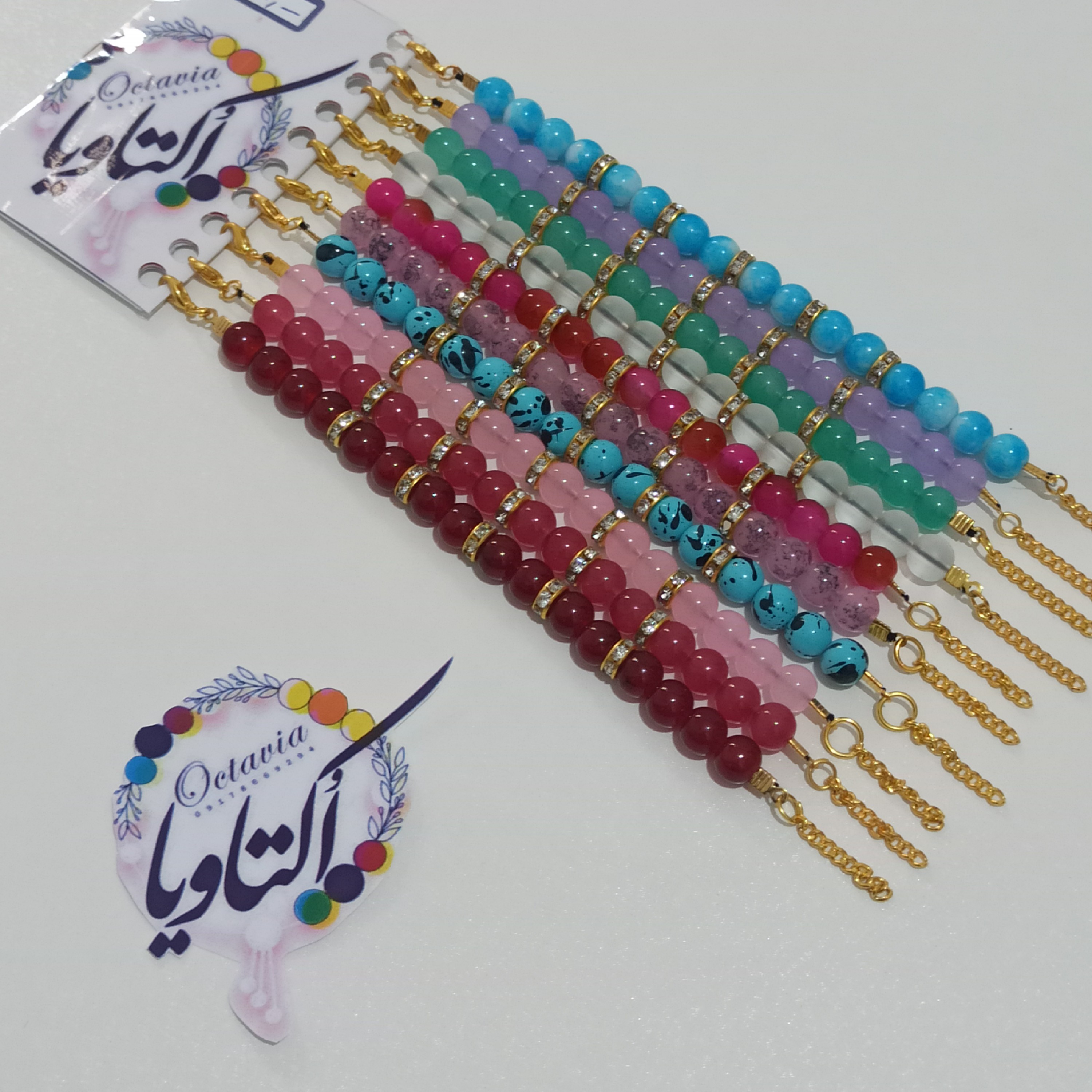 دستبندبامهره آبرنگی سایز8 (قابل سفارش  در50 رنگ متفاوت  با کد(11)