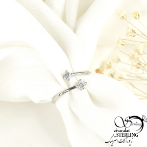 انگشتر عیار925 نگین دوتایی طرح مدرن