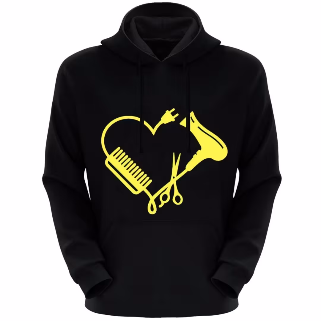 هودی مشکی طرح لوازم آرایشگاه سشوار و شانه و قیچی کدNOC-60