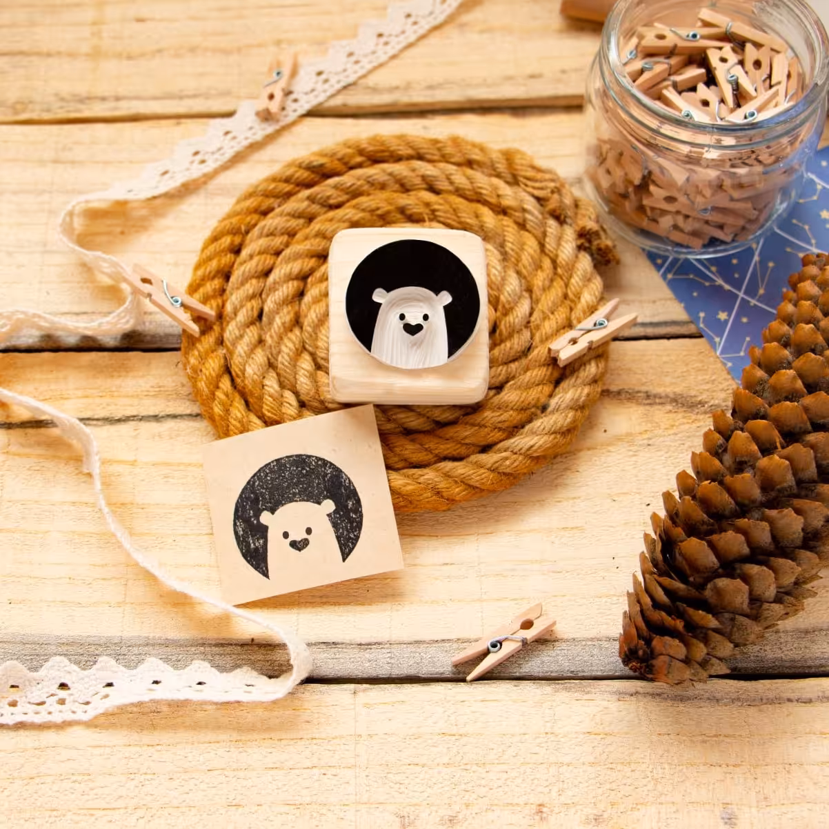 مهر لینو طرح خرس مهربون (پایه چوب روسی)
