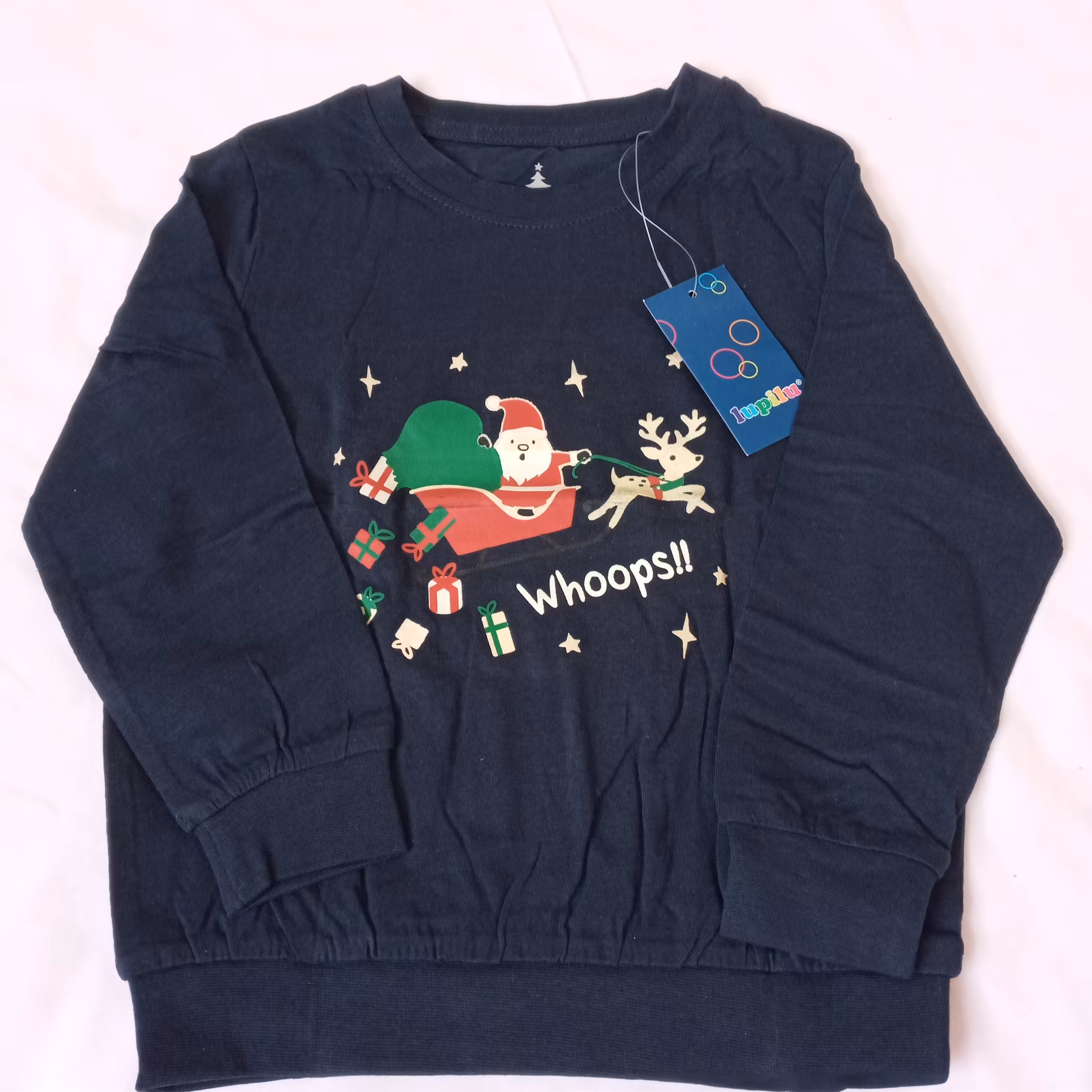 بلوز آستین بلند نخ پنبه لوپیلو ،سورمه ای اسپرت طرح وچاپ عالی ،شب نما دار  ،پک دار 