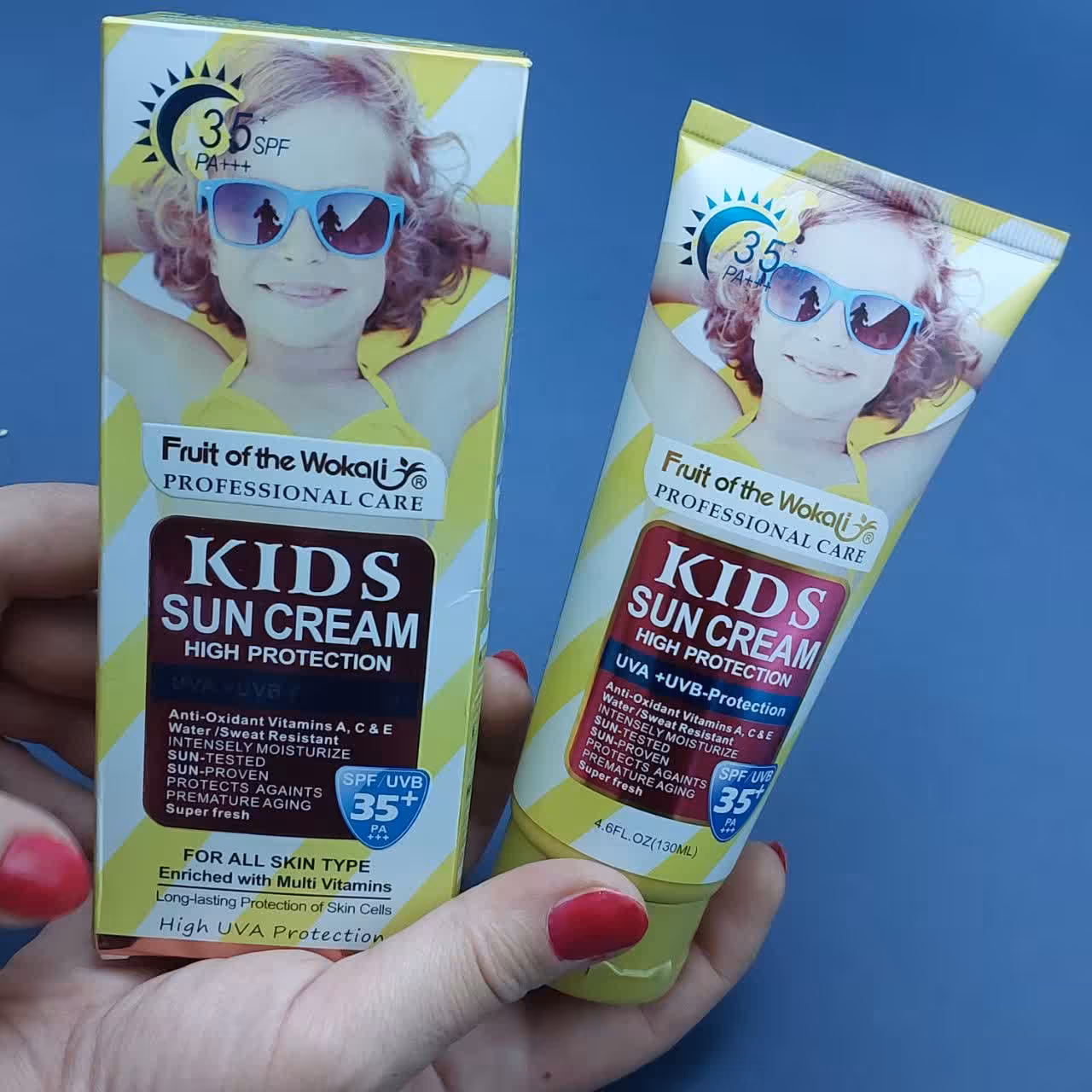 کرم ضد آفتاب بدون رنگ کودک وکالی با spf 35 ضدحساسیت حاوی ویتامین Aو E و C مقاوم در برابر آب و عرق حجم 130 میل انقضا 2028