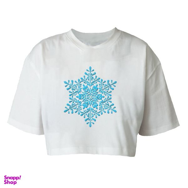 کراپ‌ تاپ آستین کوتاه زنانه مدل c121 طرح برف زمستان