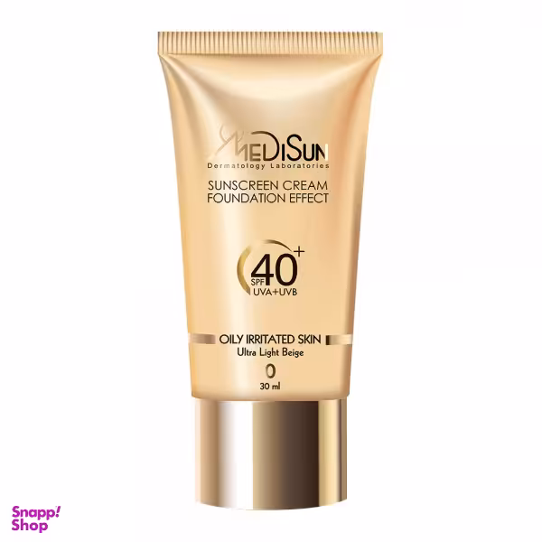 ضد آفتاب کرم‌پودری رنگی فاقد چربی تیوبی مدیسان (Medisun)با SPF40 مناسب پوست حساس و چرب رنگ بژ خیلی روشن حجم 30 میلی لیتر