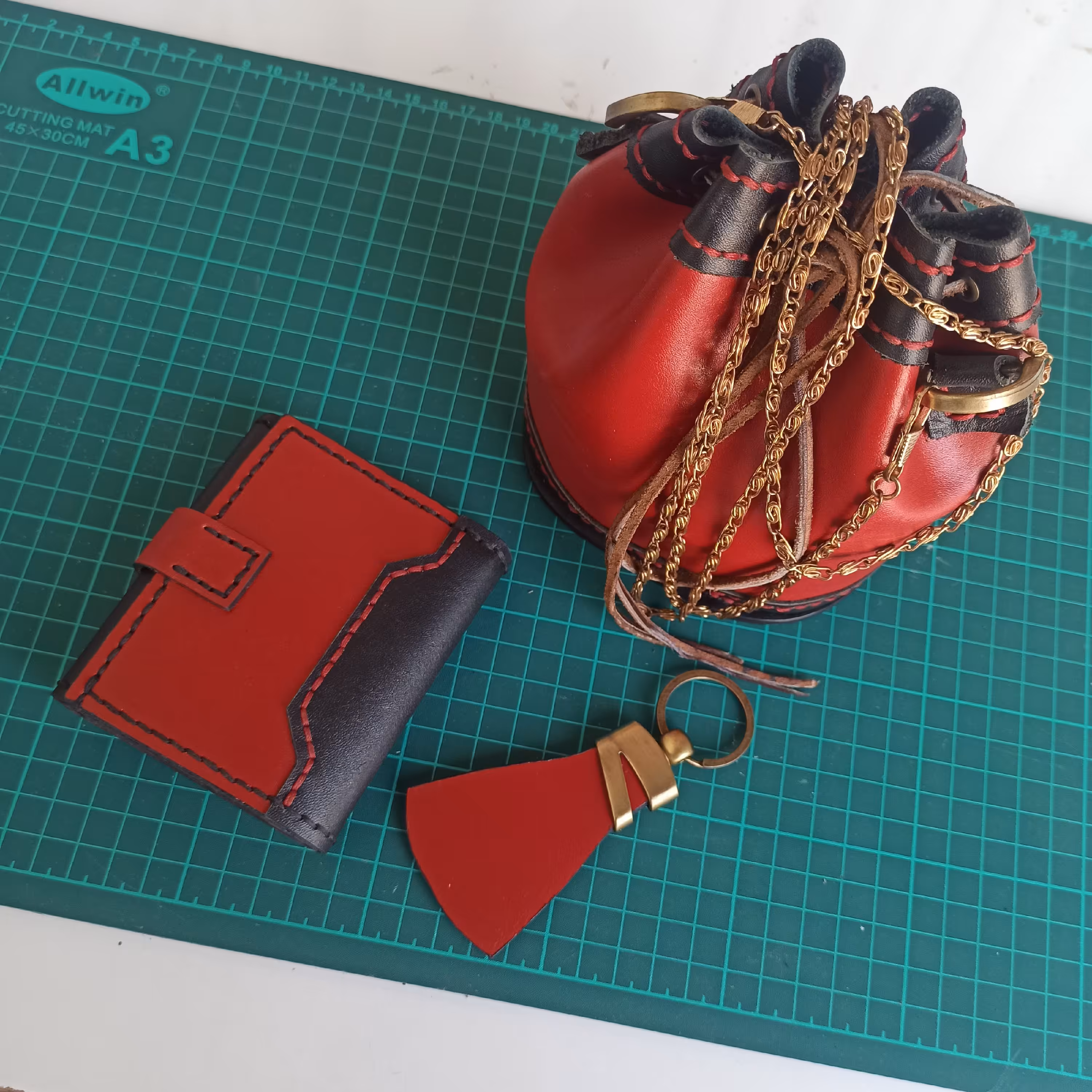 ست چرمی کیف مینی دوشی، کیف پول و دسته کلید