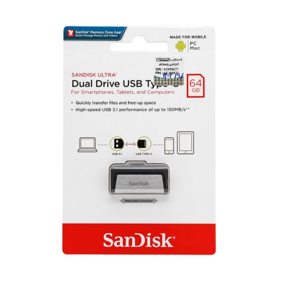 فلش مموری سن دیسک مدل Ultra Dual Drive USB Type-C ظرفیت 64 گیگابایت