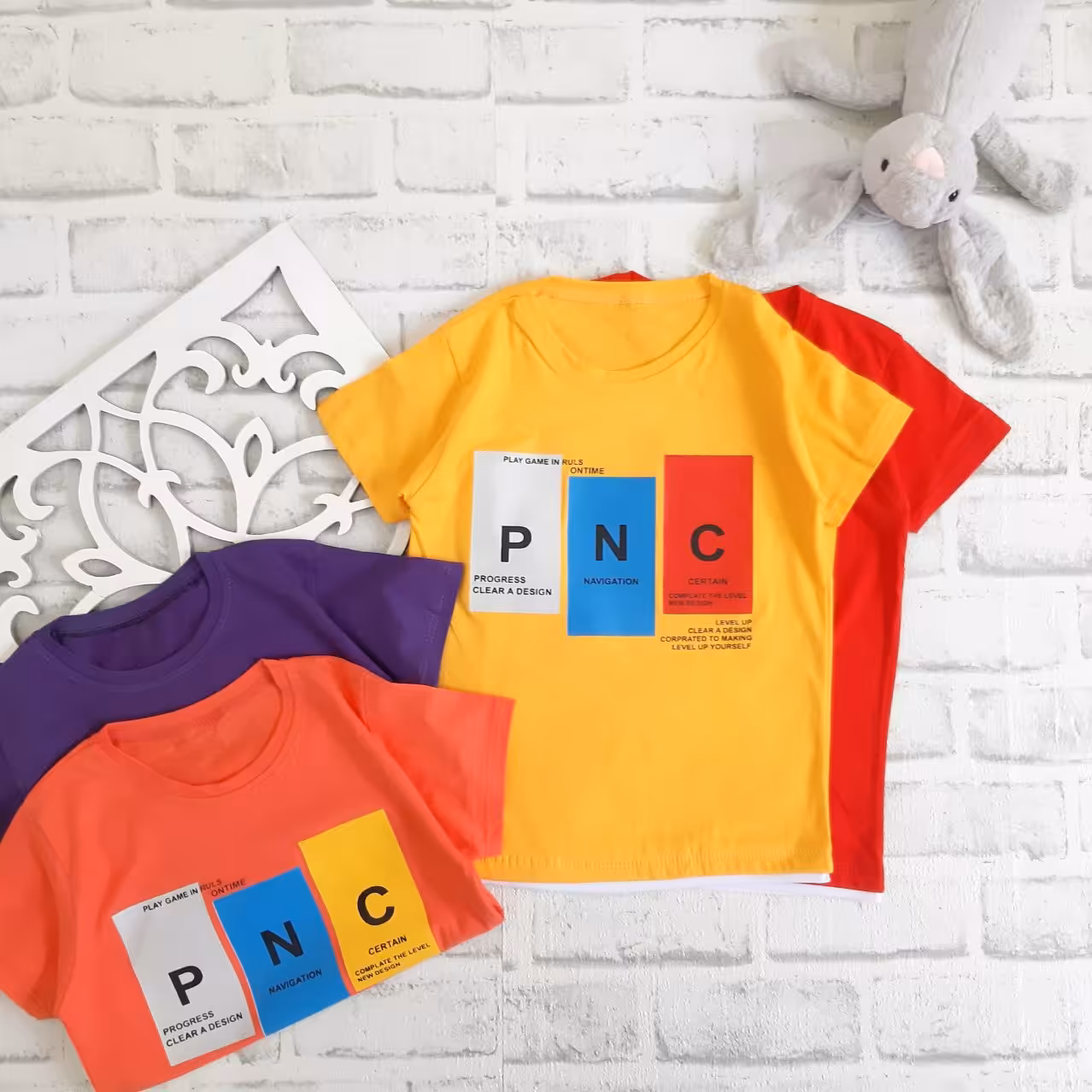 تک تیشرت دخترانه و پسرانه سایز 45 و 50 طرح PNC کد 599n