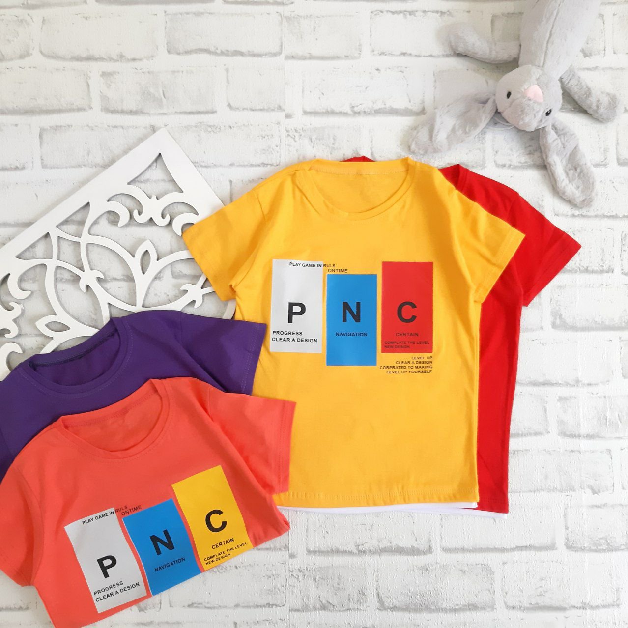 تک تیشرت دخترانه و پسرانه سایز 45 و 50 طرح PNC کد 599n