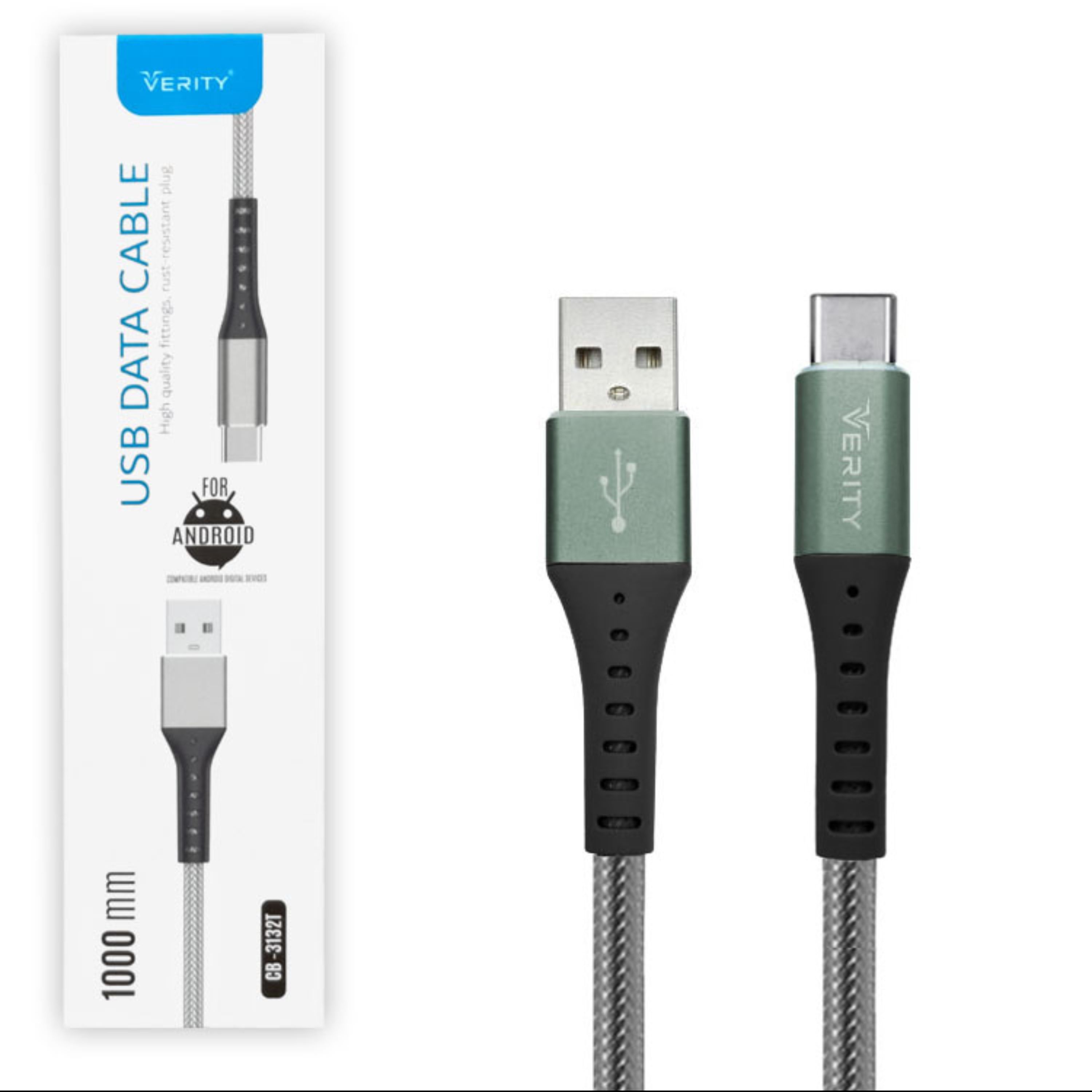 کابل شارژ اصلی و دیتا Type-C VERITY مدل CB3132 نقره ای