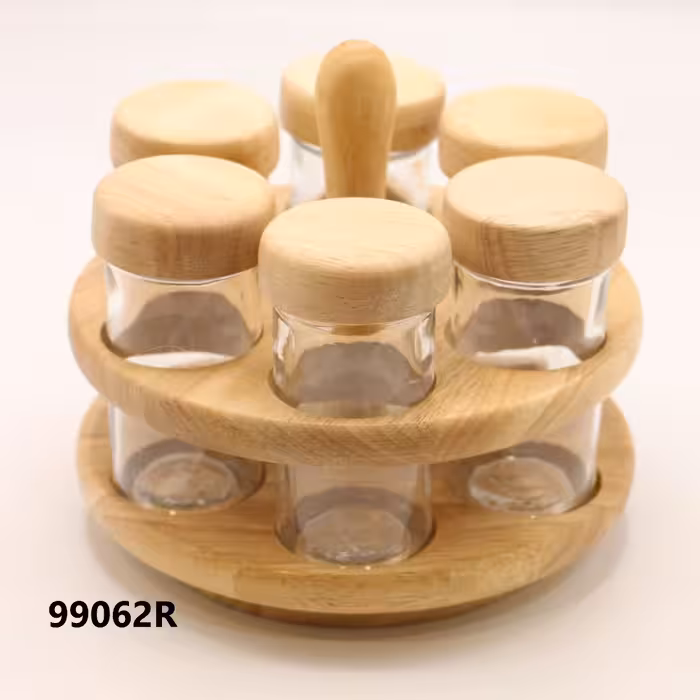 جا ادویه استند دار گردان چوب رابروود و شیشه 6 تایی کد 99062