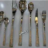 سرویس قاشق و چنگال 24 نفره 120 پارچه نیمه طلایی یونیک