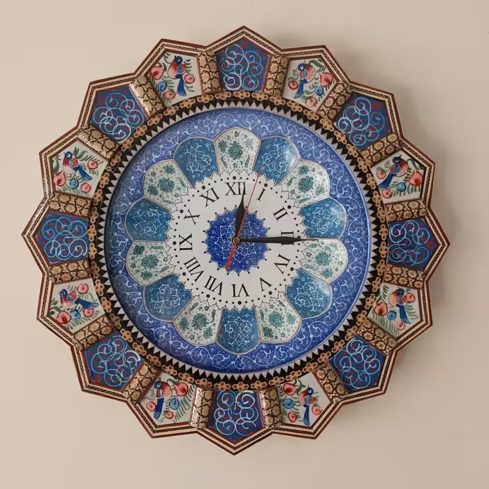 ساعت خاتم کاری با صفحه میناکاری کاری سایز 47 سانتی متری