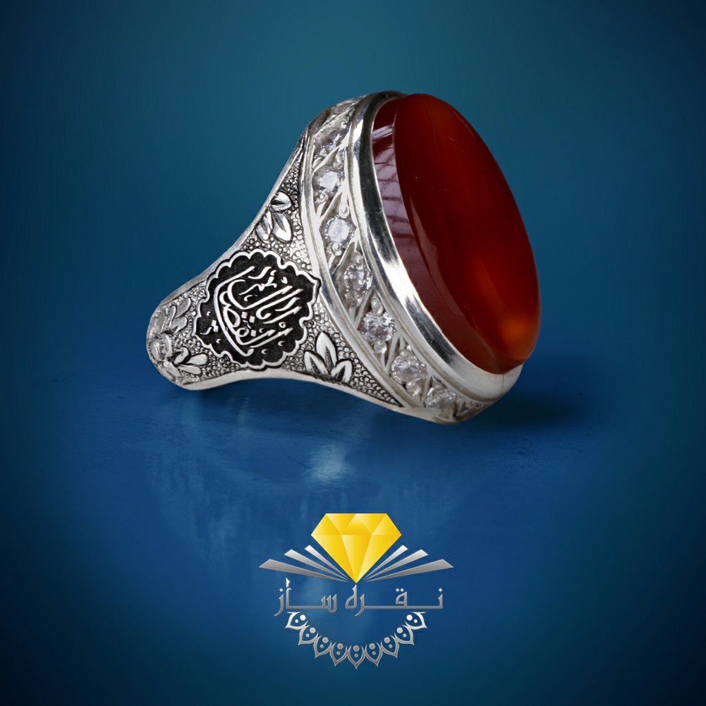 انگشتر نقره دست ساز مدل قلم کاری با سنگ عقیق یمن سرخ