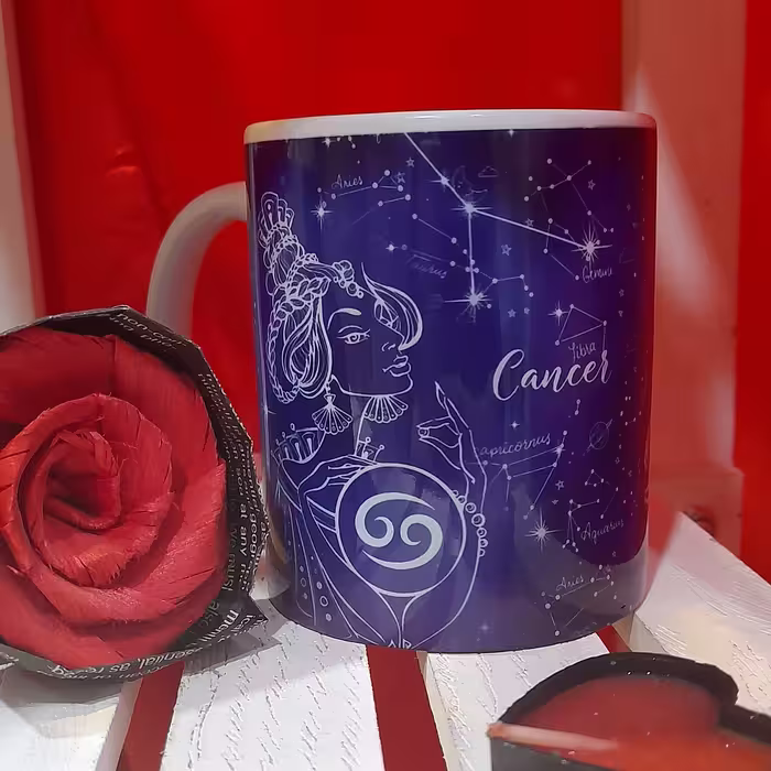 لیوان سفید سرامیکی  با طرح نماد تیرماه 