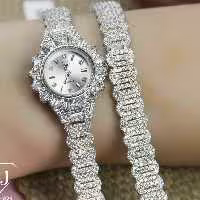 ست زیبا ساعت و دستبند رادیوم طرح جواهر نقره عیار 925 ابکاری طلا