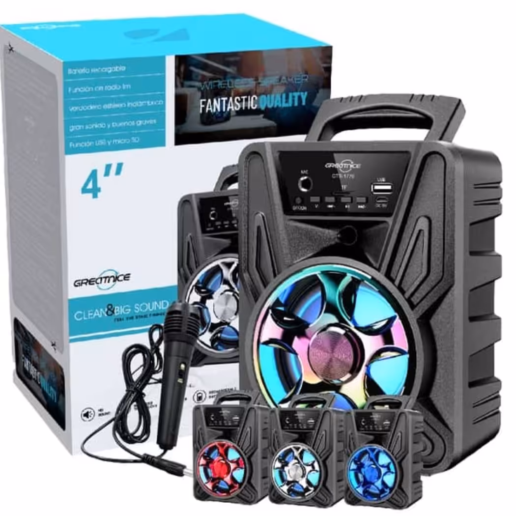 اسپیکر شارژی 4 اینچی،میکروفن دار،با رقص نور