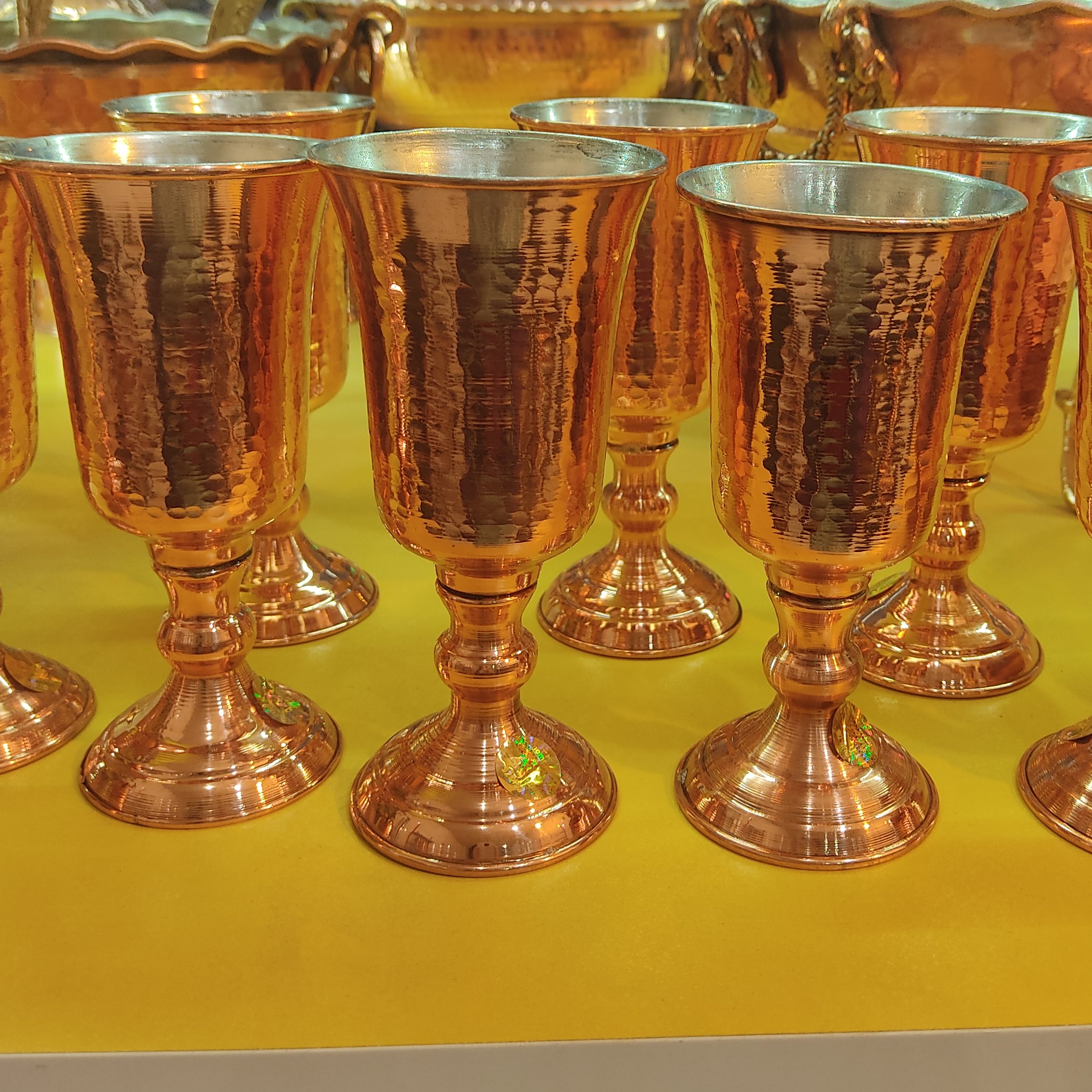 جام‌گیلاسی تمام مس جفتی  کار شیک‌چکش دست داخل قلع نانو شده