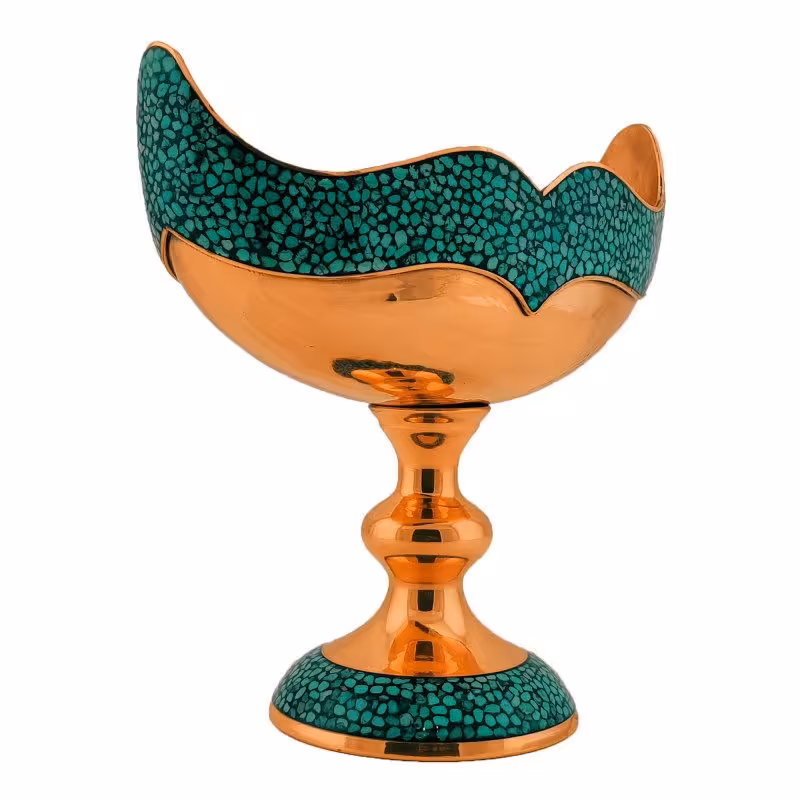 کشکول بزرگ فیروزه کوبی 30 سانتی یا آجیل خوری فیروزه کوبی نیشابور یا شکلات خوری مس و فیروزه کوبی صنایع دستی سایروس 